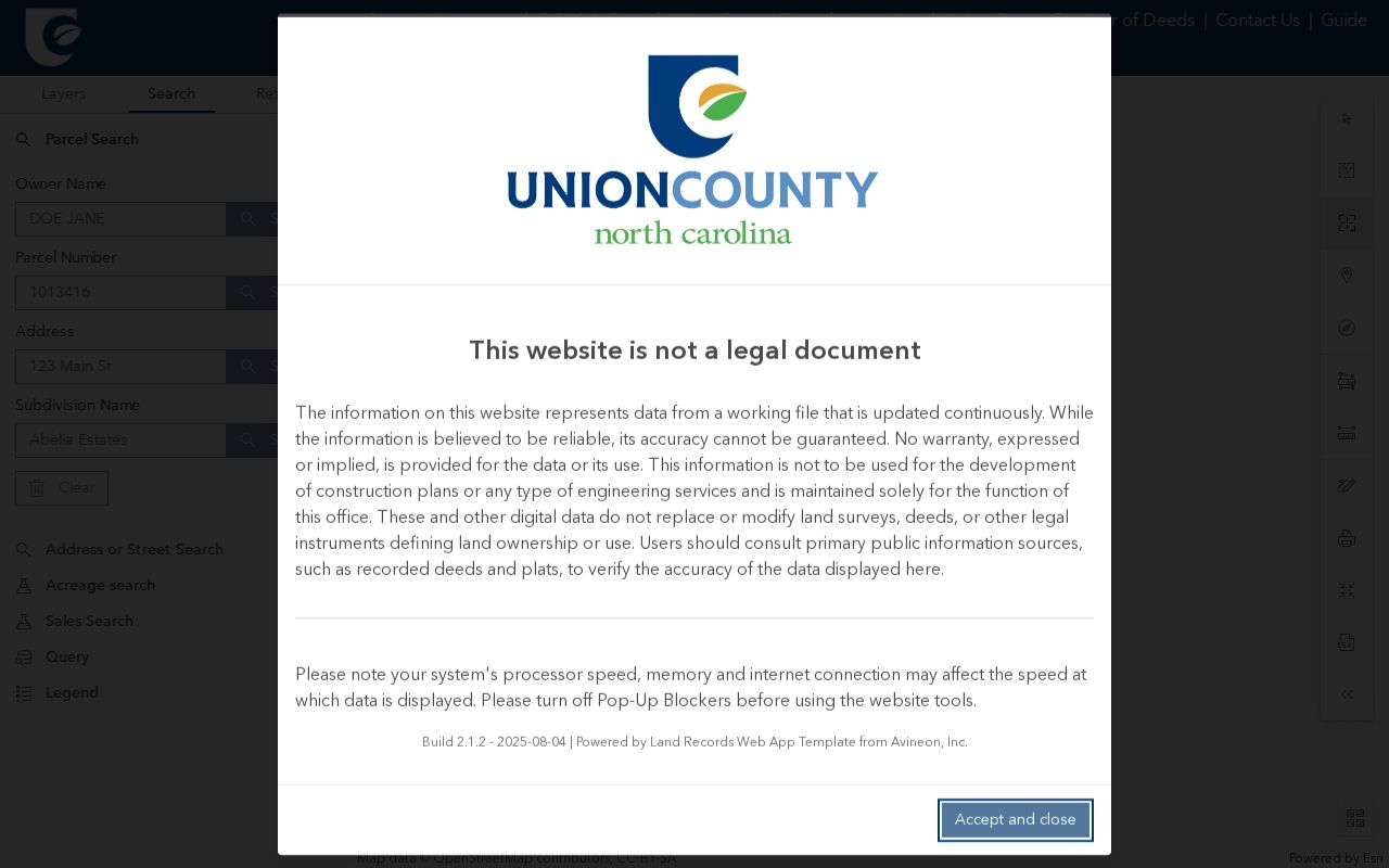 Monroe people search fields in the Union County GIS map
