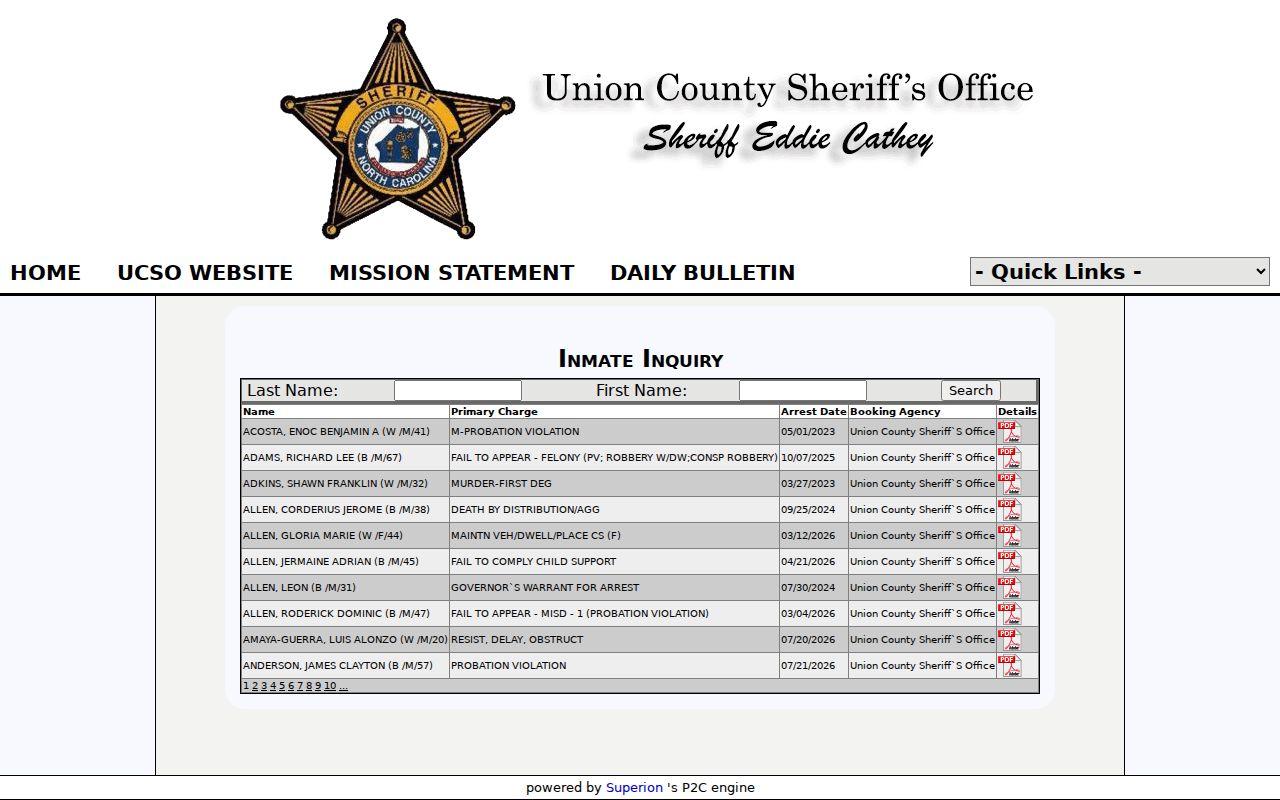 Monroe people search by name in the Union County inmate inquiry
