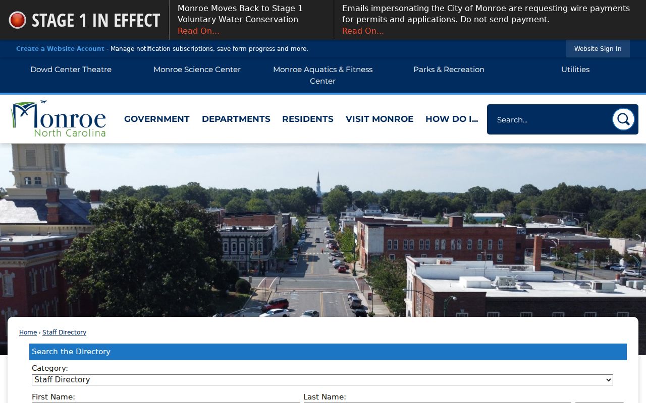 Monroe people directories city staff category and name search