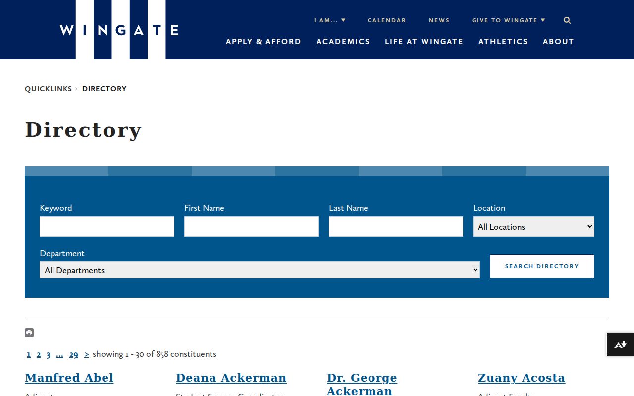 Monroe people directories Wingate University faculty and staff search