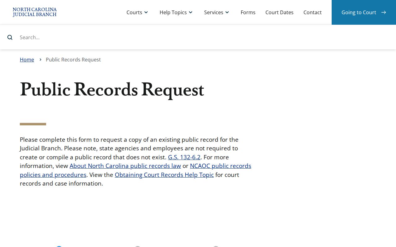 Monroe public records fields on the North Carolina judicial request form
