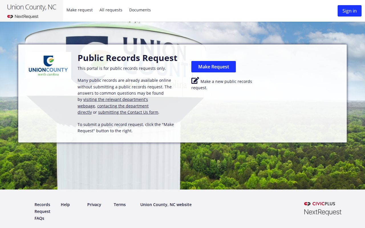 Monroe public records requests in the Union County NextRequest portal