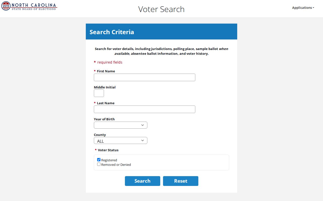 Monroe voter registration lookup name and county fields